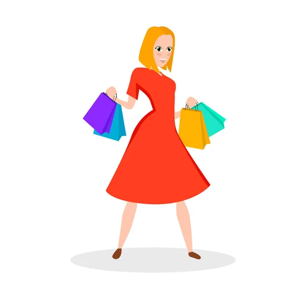 Kobieta z torbami na zakupy. — Wektor stockowy