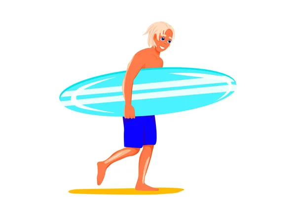 带冲浪板的人冲浪 — 图库矢量图片