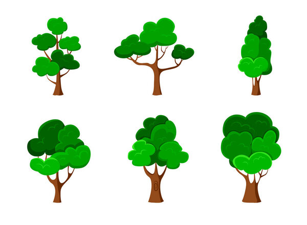 Set of trees isolated on white.