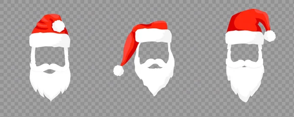 Sombreros de Papá Noel bigote, barba . — Vector de stock