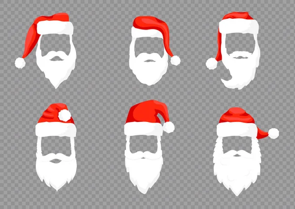 Sombreros de Papá Noel bigote, barba . — Vector de stock