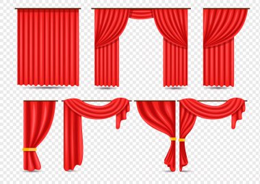 Kırmızı ipek kadife perdeler seti.