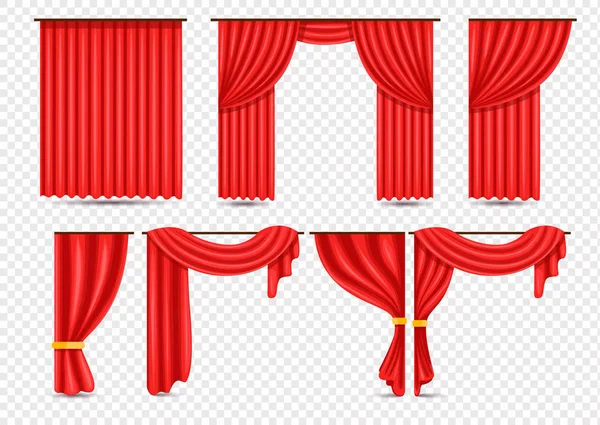 Conjunto de cortinas de terciopelo de seda roja . — Archivo Imágenes Vectoriales