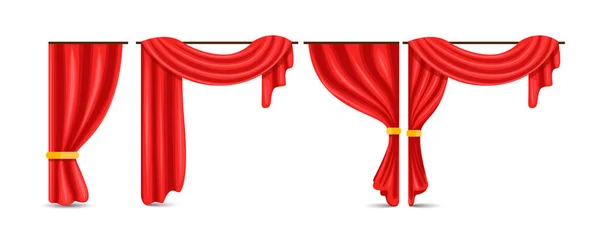 Ensemble de rideaux de velours de soie rouge . — Image vectorielle