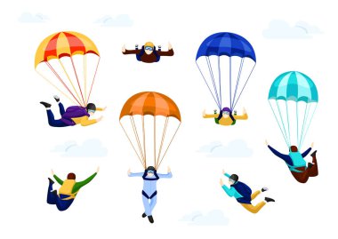 Profesyonel skydivers Düz vektör seti.