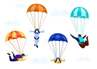 Profesyonel skydivers Düz vektör seti.