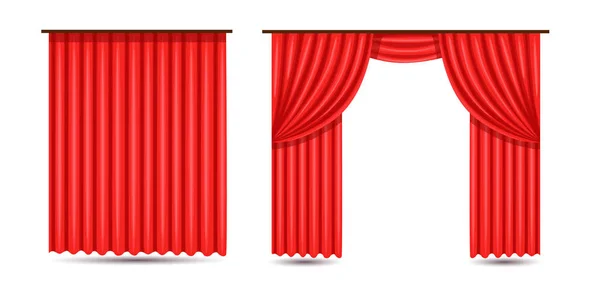 Conjunto de cortinas de terciopelo de seda roja . — Vector de stock