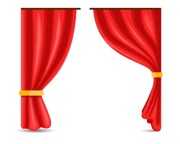 Conjunto de cortinas de veludo de seda vermelha . —  Vetores de Stock