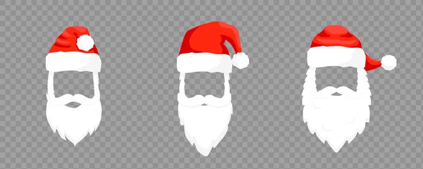 Sombreros de Papá Noel bigote, barba . — Vector de stock