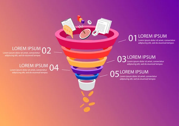 Embudo de ventas Infografías comerciales . — Archivo Imágenes Vectoriales