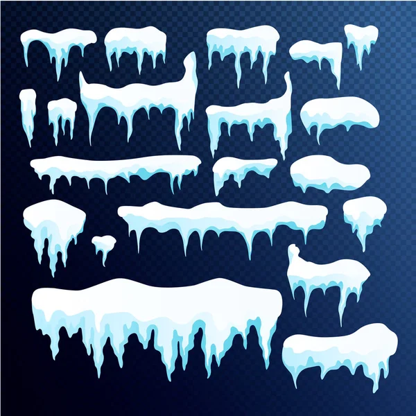 Set of snow icicles, snow cap isolated. — Stock Vector