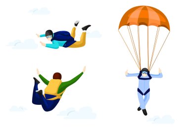 Profesyonel skydivers Düz vektör seti.