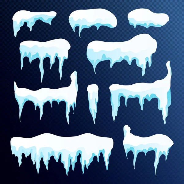Set of snow icicles, snow cap isolated. — Stock Vector