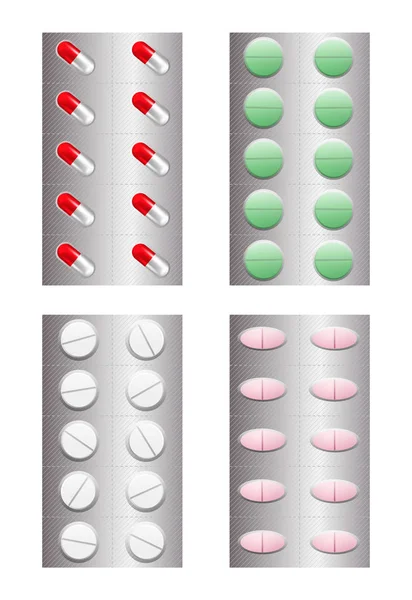 Conjunto de píldoras realistas en blister — Archivo Imágenes Vectoriales