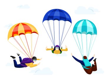Profesyonel skydivers Düz vektör seti.
