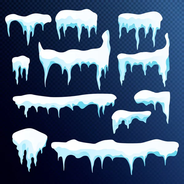 Set of snow icicles, snow cap isolated. — Stock Vector