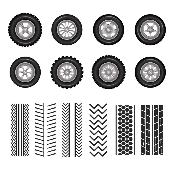 汽车轮胎和轨道痕迹 — 图库矢量图片