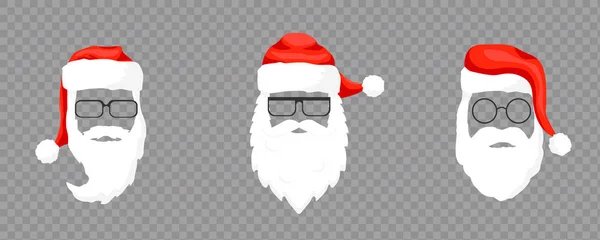 Cappelli di Babbo Natale baffi, barba . — Vettoriale Stock