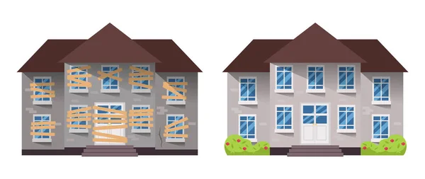 Haus vor und nach Reparatur. — Stockvektor
