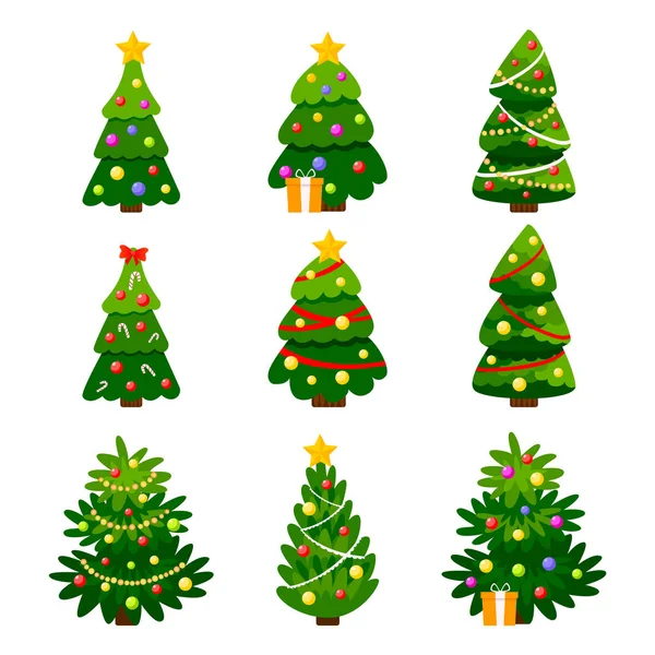 Different Christmas tree set — Stock Vector