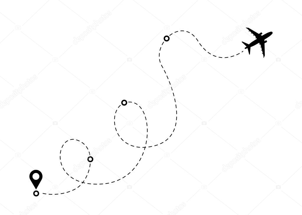 Airplane line path vector icon.