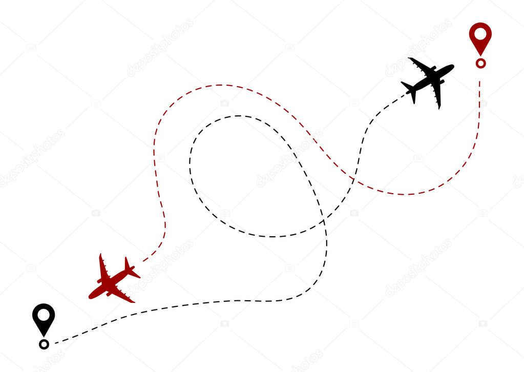 Airplane line path vector icon.