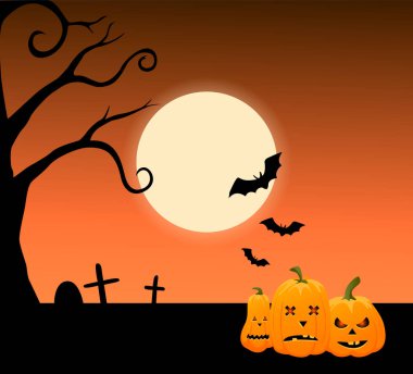 Cadılar Bayramı Banner, Kabaklar ve Yarasalar.