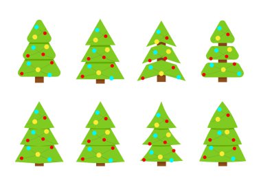 Noel ağaçlarının kış koleksiyonu.