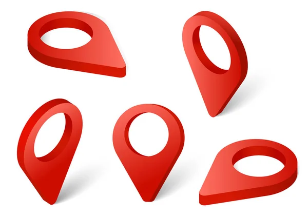 Imposta puntatore mappa pin 3d rosso isolato . — Vettoriale Stock