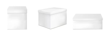 Boş beyaz ambalaj kutuları seti. 