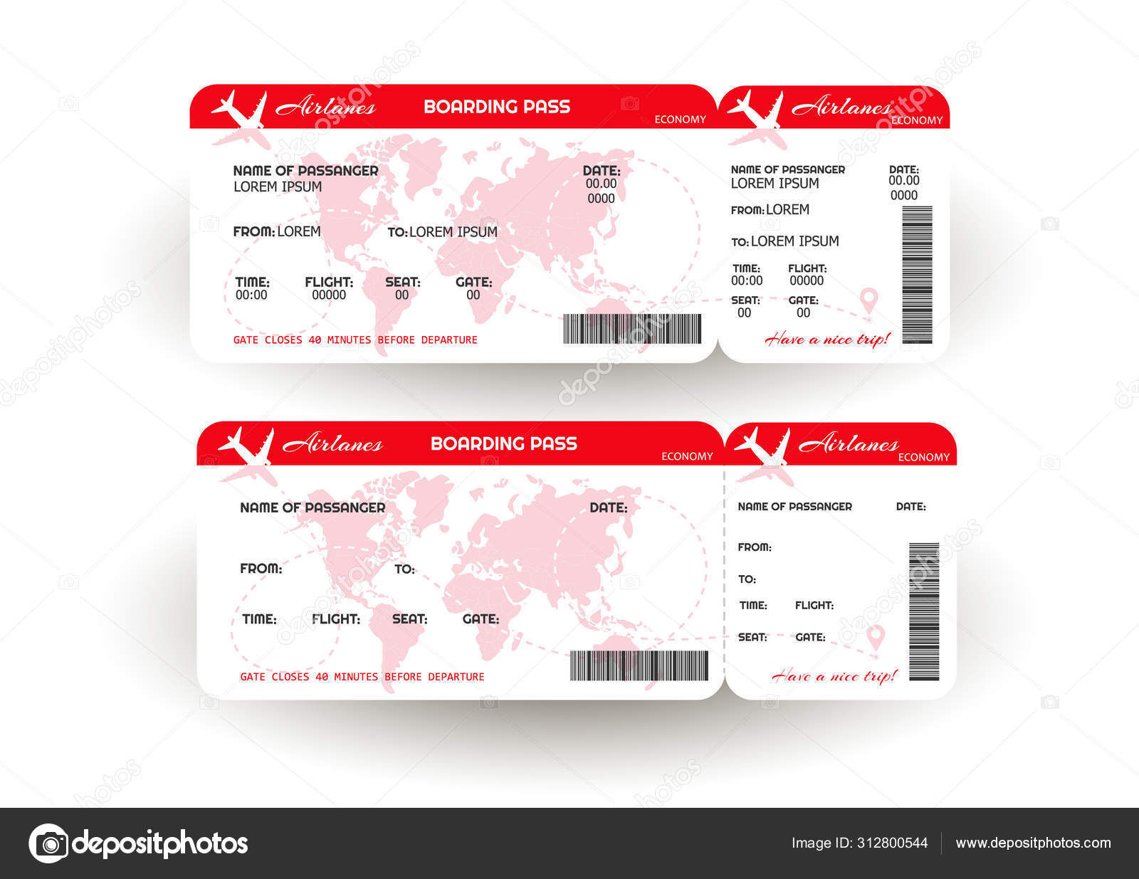 Airplane ticket Boarding pass ticket template Stock Vector by Airplane ticket Boarding pass ticket template Stock Vector by