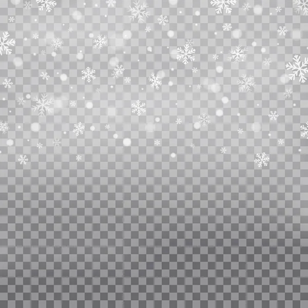 Chute de neige, flocons de neige sous différentes formes — Image vectorielle