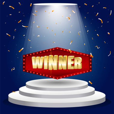 Kazanan parlak afiş, yanan lambalar 