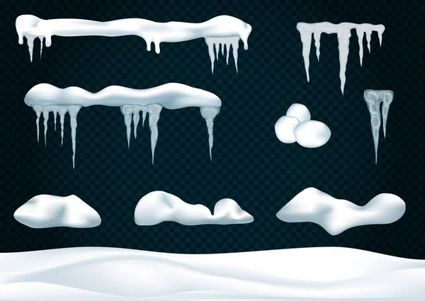Elementi neve. Palla di neve e cumulo di neve — Vettoriale Stock