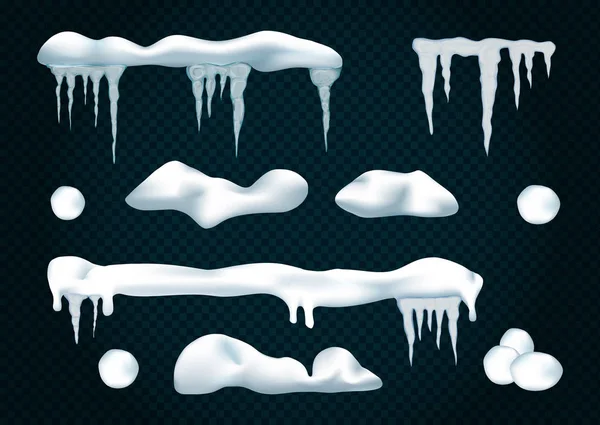 Schneelemente. Schneeball und Schneeverwehungen — Stockvektor