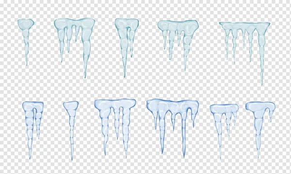 Set doorschijnende lichtblauwe ijspegels — Stockvector