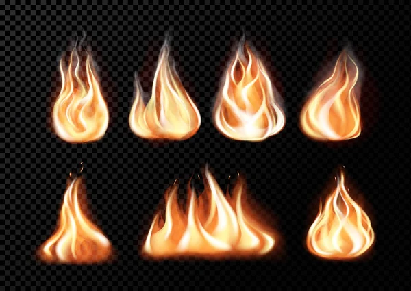 Realistic fire flames set — Stock Vector