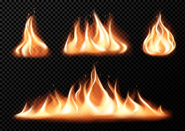 Set of realistic fire flames — Stock Vector