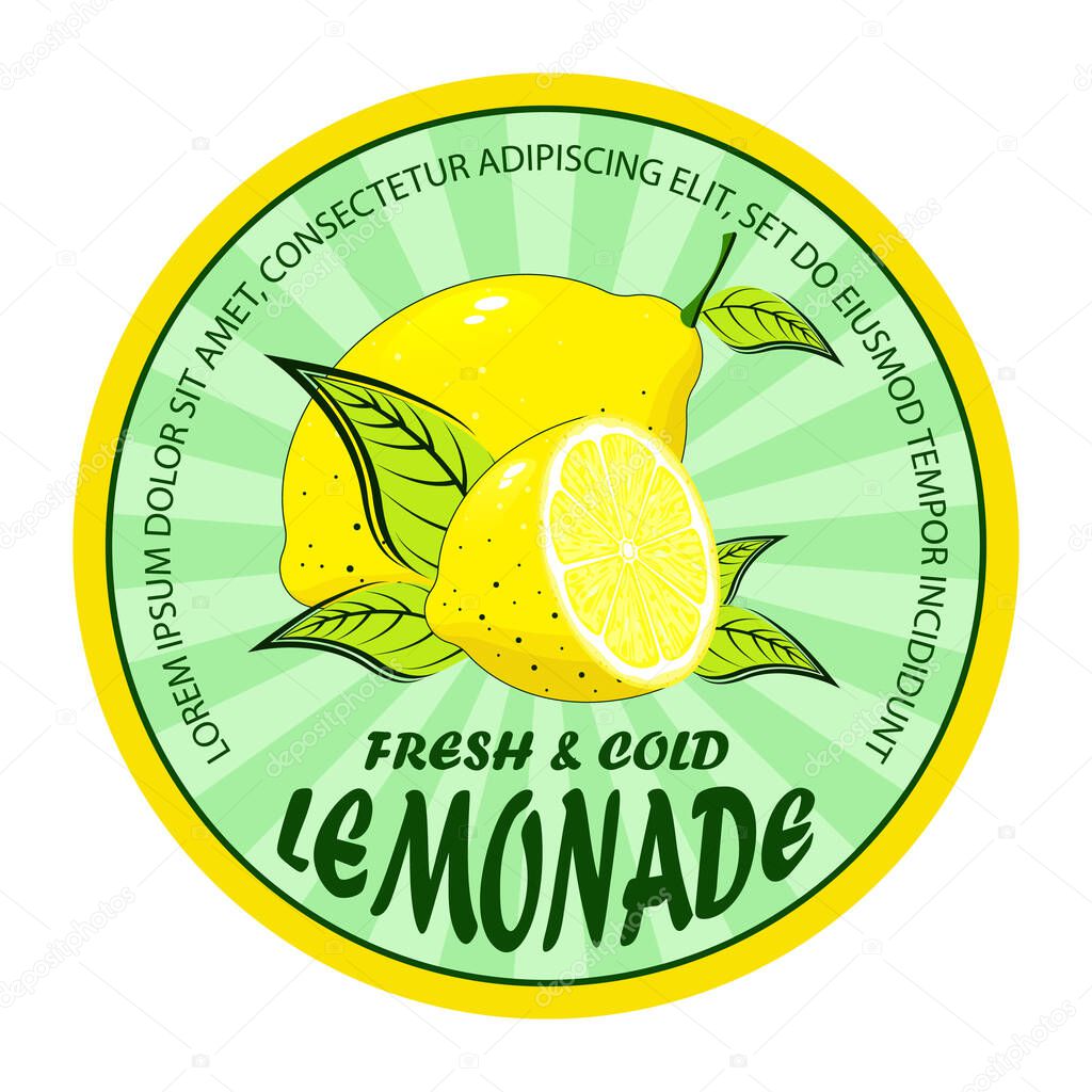 Lemonade badge. Lemon drink emblem badge, fresh fruits lemons juice vintage lemonade emblem. Lemonade logo.