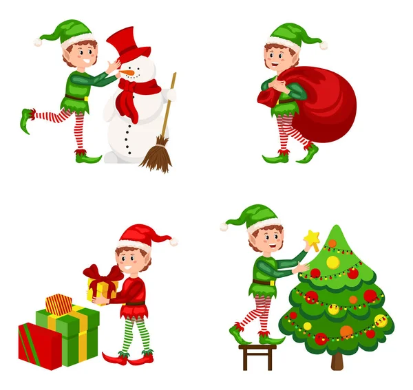 Kolekce vánočních elfů — Stockový vektor