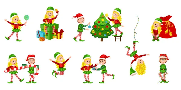 Christmas girls elves — Stock Vector