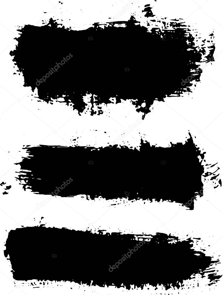 Set of vector brush strokes. Dirty ink texture splatters. Grunge rectangle text boxes. 