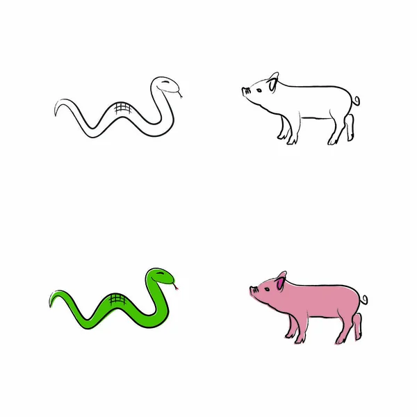 Esquema dibujar animales — Vector de stock