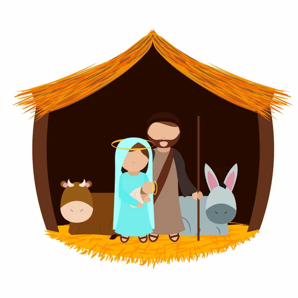 Mary Joseph Lindo Pesebre Diseño Ilustración Vectorial — Vector de stock