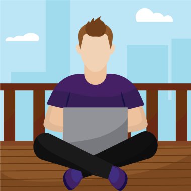 Genç adam çalışıyor.