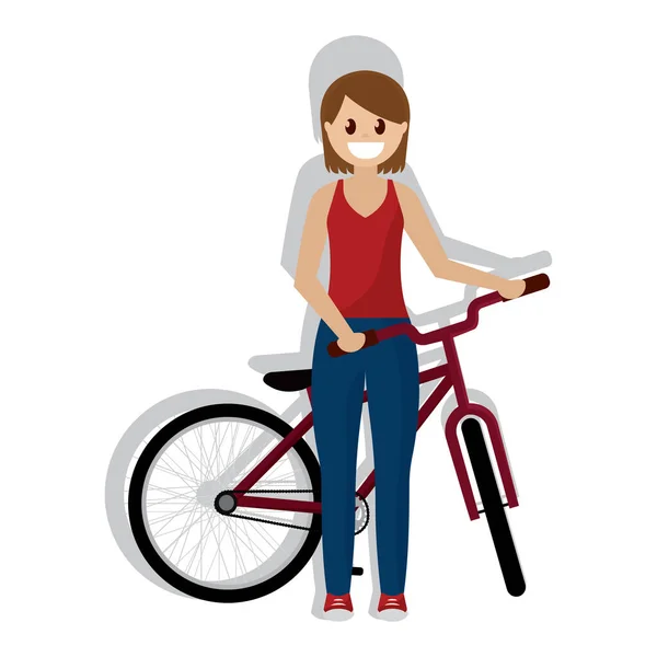 Mujer en bicicleta — Vector de stock