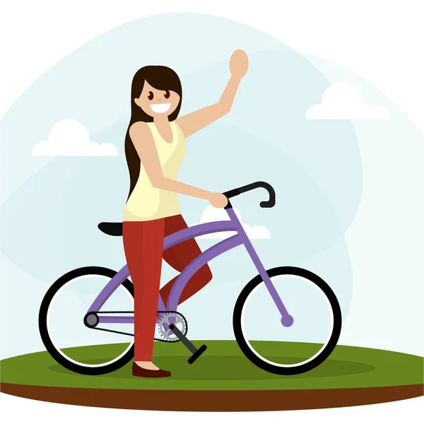 Mujer en bicicleta — Vector de stock