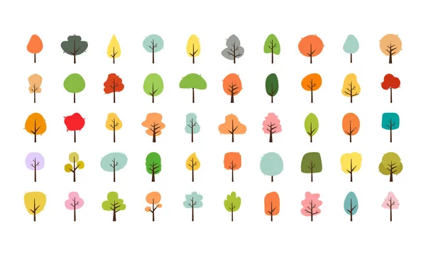 Ensemble d'icônes d'arbres colorés — Image vectorielle