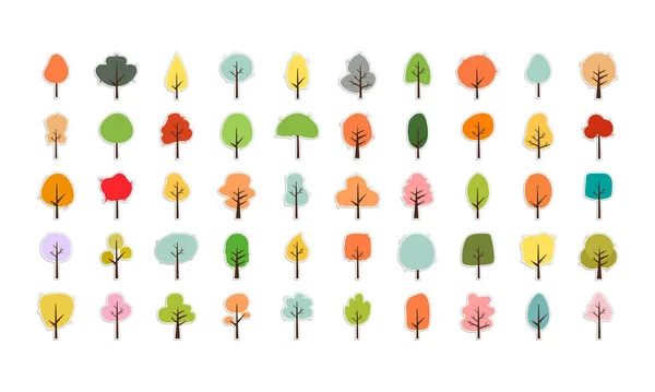 Ensemble d'icônes d'arbres colorés — Image vectorielle