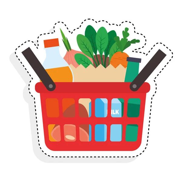 Sticker of a grocery shopping basket — Stock Vector